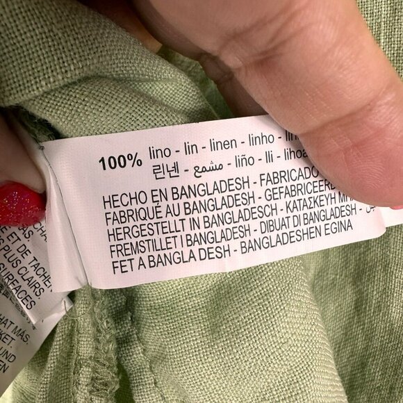 Zara Sage Green Oversized Linen Long Sleeve-Slit Blouse Size Small - Picture 12 of 15